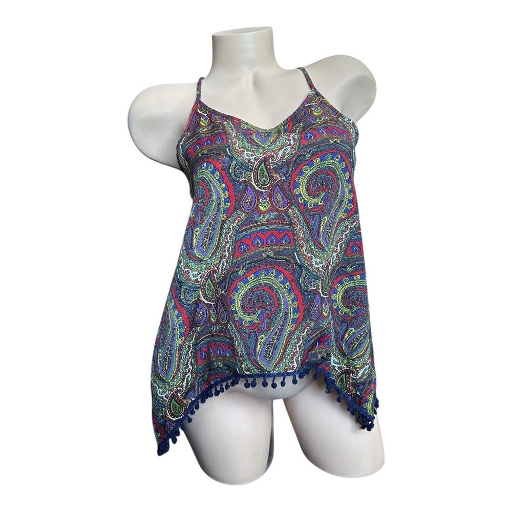 Love Blossom Womens Small sleeveless top open back vibrant paisley print cami